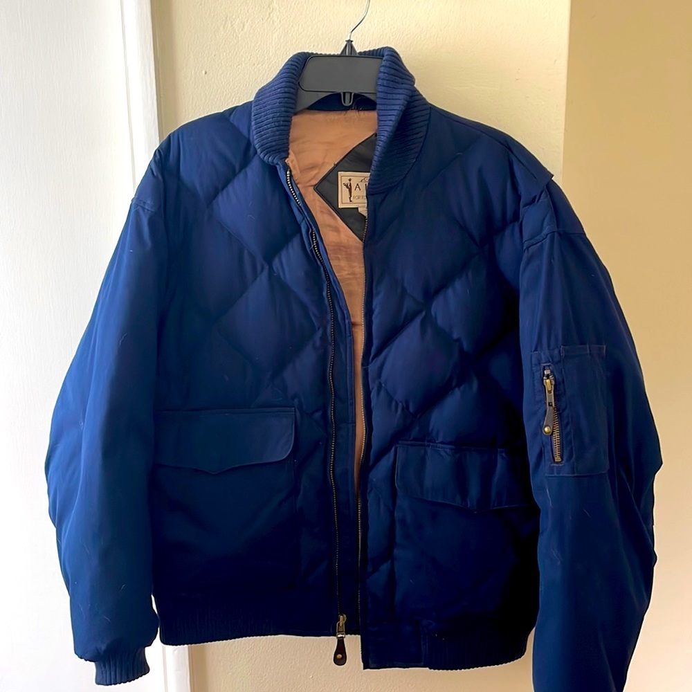 Vintage Quilted Bomber Jacket Eddie Bauer Goose Down Puffer Coat Navy Size M